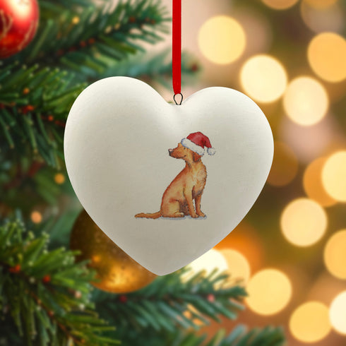 Labrador Fox Red in Santa Hat Christmas Heart Bauble